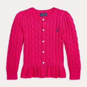 Polo Ralph Lauren Fuchsia Cable Knit Peplum Cardigan